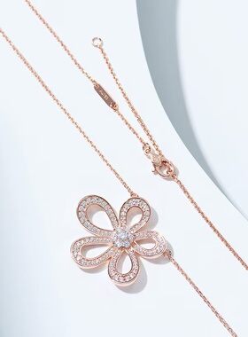 S925银五花项链微镶锆石镀金网红同款大号花锁骨链