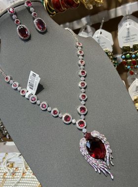 项链女款羽毛红色大宝石翅膀