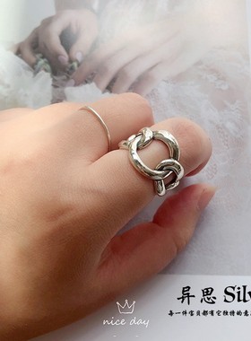 超宽坦克链条戒指925纯银时尚