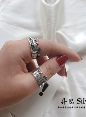 韩国立体皇冠镶钻戒指925纯银