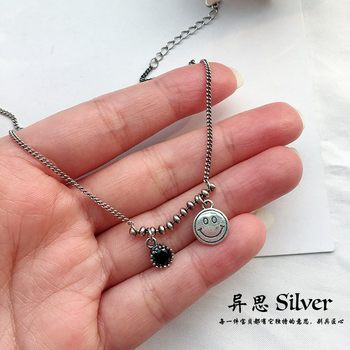 Yisi Korean personality S925 sterling silver spliced ​​​​ chain anklet small diamond smiley retro fashion niche