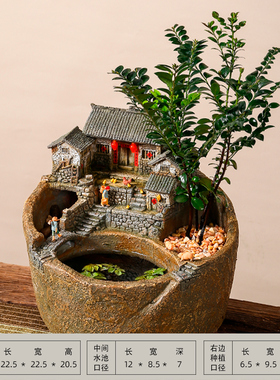 流水不争先,争的是滔滔不绝!微缩房子流水摆件玄关装饰 可亮灯