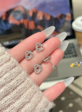 通体银 S925纯银方糖耳钉女款轻奢小众设计感耳环简约百搭耳饰