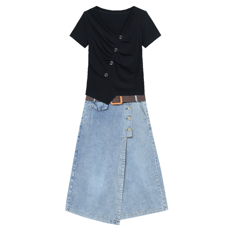 卡貂尼旗舰店牛仔半身裙女夏季薄款中长款女士牛仔裙2022新款高腰a字显瘦裤裙3