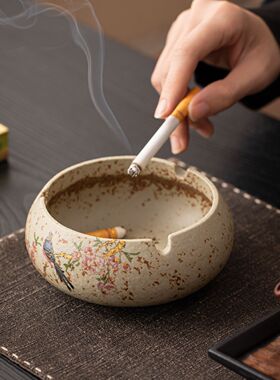 火石红陶瓷创意烟灰缸中式复古办公室烟缸禅意客厅家用卧室高级感
