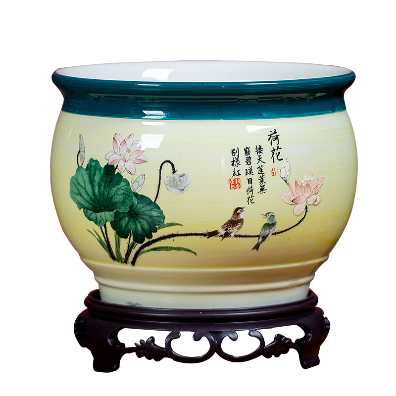 花盆陶瓷带底座古风淡黄透气盆景盆栽兰花专用吊兰室内文竹盆清仓,淘宝优惠券,粉丝福利购,淘宝优惠卷