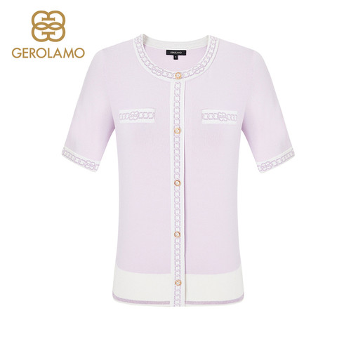 GEROLAMO新款法式小香风舒适通勤简约圆领T恤针织短袖上衣女-图3