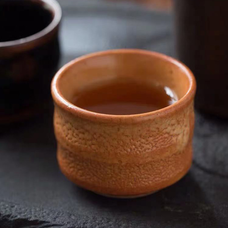 日本进口陶瓷茶具日式鼠志野烧煎茶杯粗陶品茗杯功夫普洱茶杯-图0