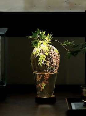 紫藤花玻璃小夜灯高级感花瓶玄关卧室艺术摆件精致氛围灯
