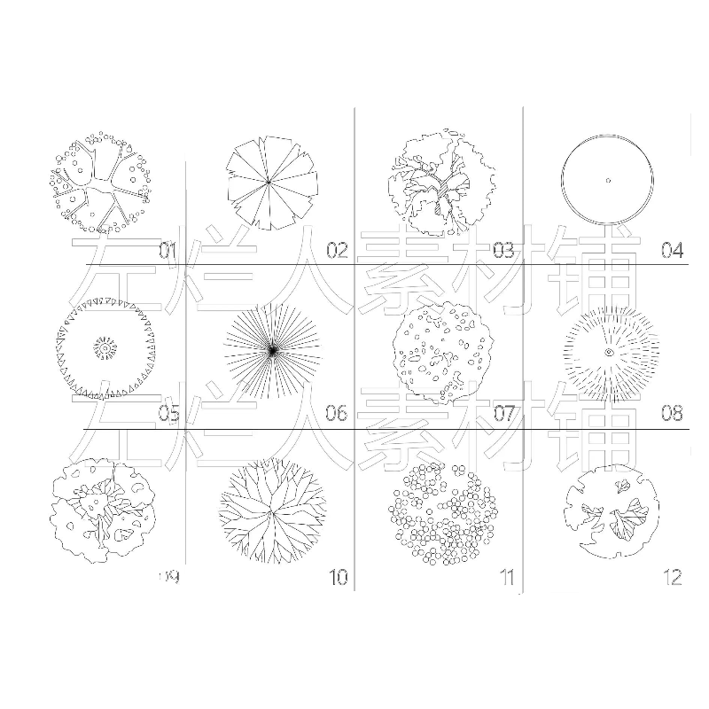 手绘线稿风矢量平面植物树素材免抠赠笔刷[Rhino、CAD、PS、PNG]-图0