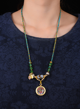 藏式吊坠绳扎基拉姆小唐卡手工编织项链绳国风新中式小众毛衣链