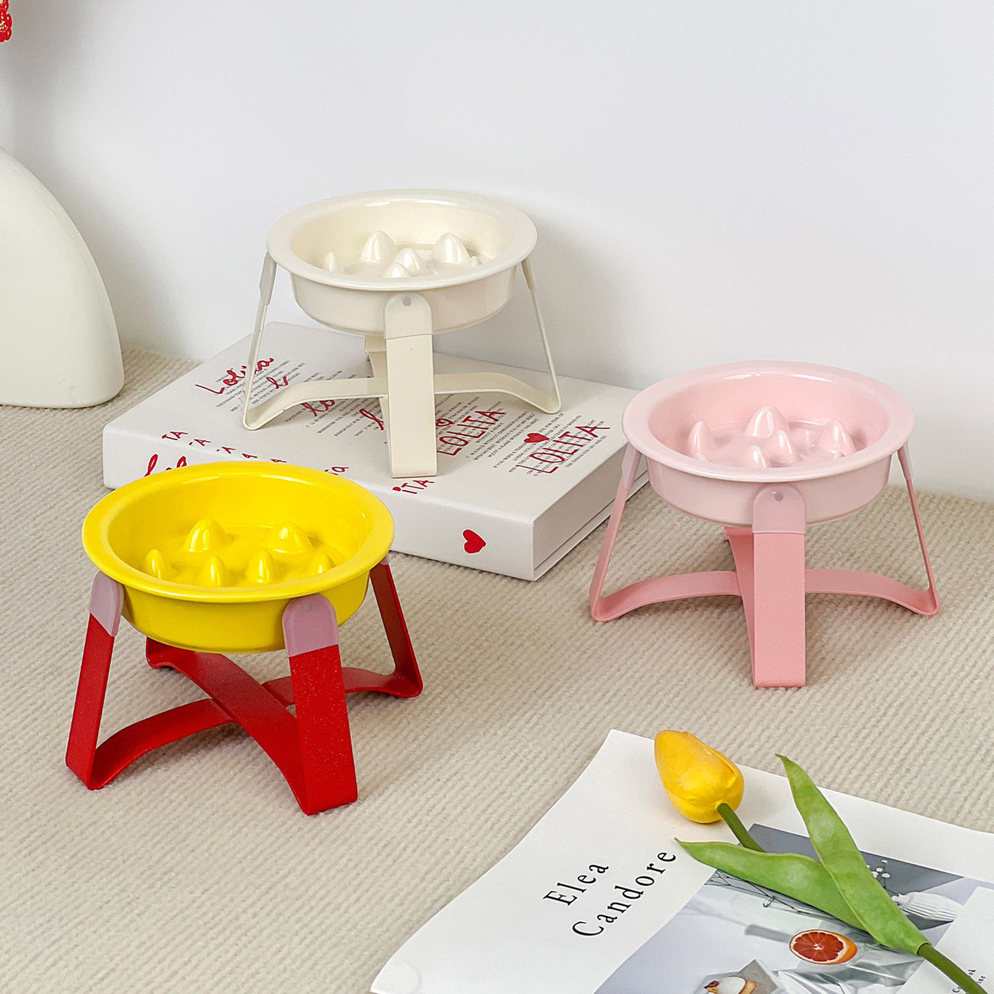 创意奶油风护边慢食碗带矮款铁架防打翻喝水碗防噎缓食碗猫碗狗碗,淘宝优惠券,粉丝福利购,淘宝优惠卷