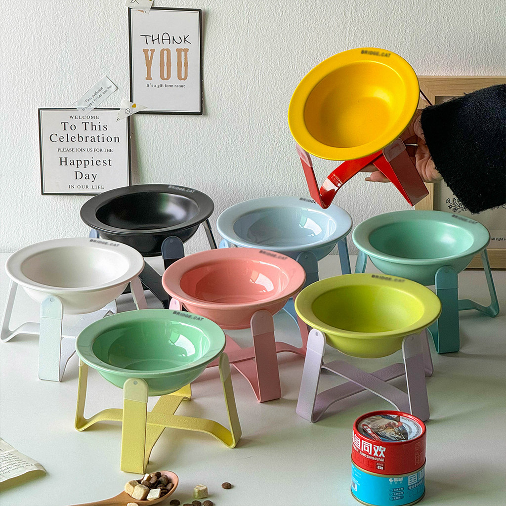 陶瓷猫狗宠物碗Bridgecat飞碟猫碗粮碗喝水狗碗猫碗护颈增高铁架,淘宝优惠券,粉丝福利购,淘宝优惠卷