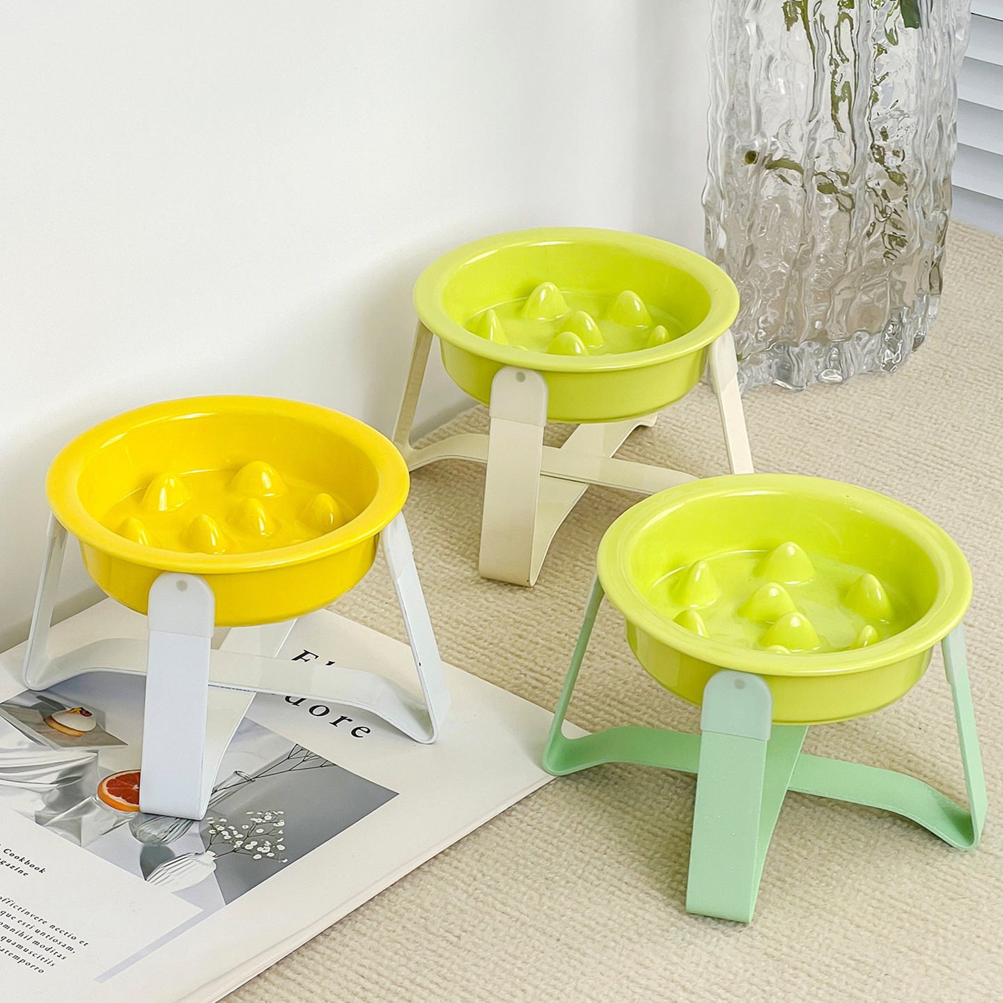 创意奶油风护边慢食碗带矮款铁架防打翻喝水碗防噎缓食碗猫碗狗碗,淘宝优惠券,粉丝福利购,淘宝优惠卷