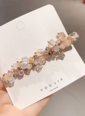 东大门水晶布艺碎花镶钻边夹发卡