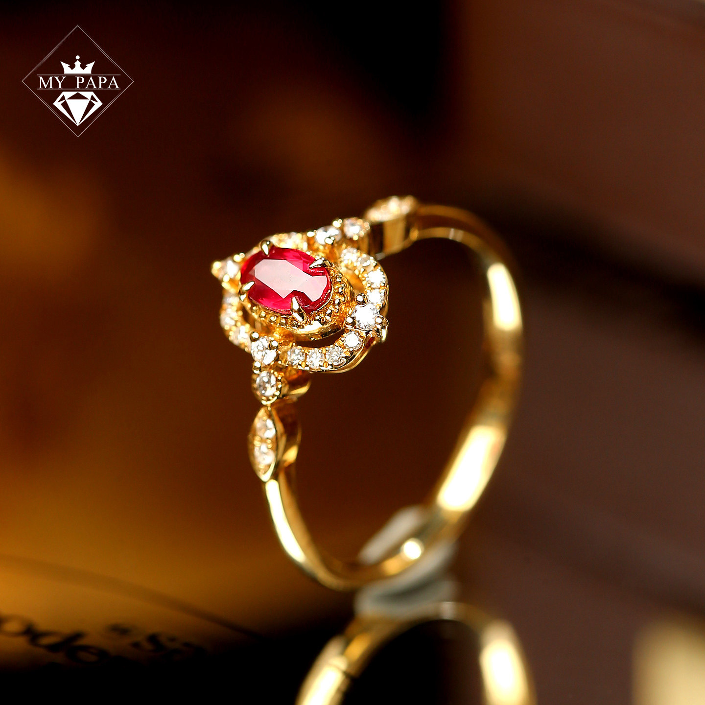 MYPAPA high-end colorful treasure K gold series graduation grade pigeon blood red ruby ring 18K gold with diamonds for women