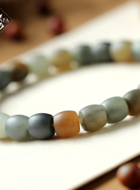 MYPAPA和田玉系列收藏级楼兰三色和田玉直切珠桶珠单圈手串女手链