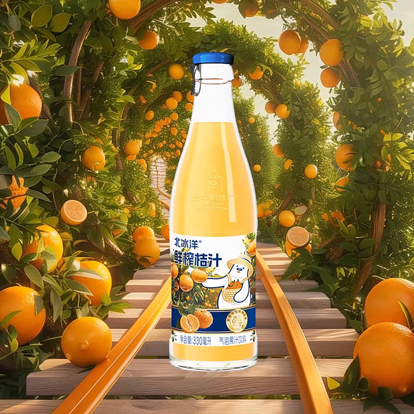 北冰洋50%鲜榨桔汁汽水果汁饮品鲜果压榨饮料330ml*6瓶