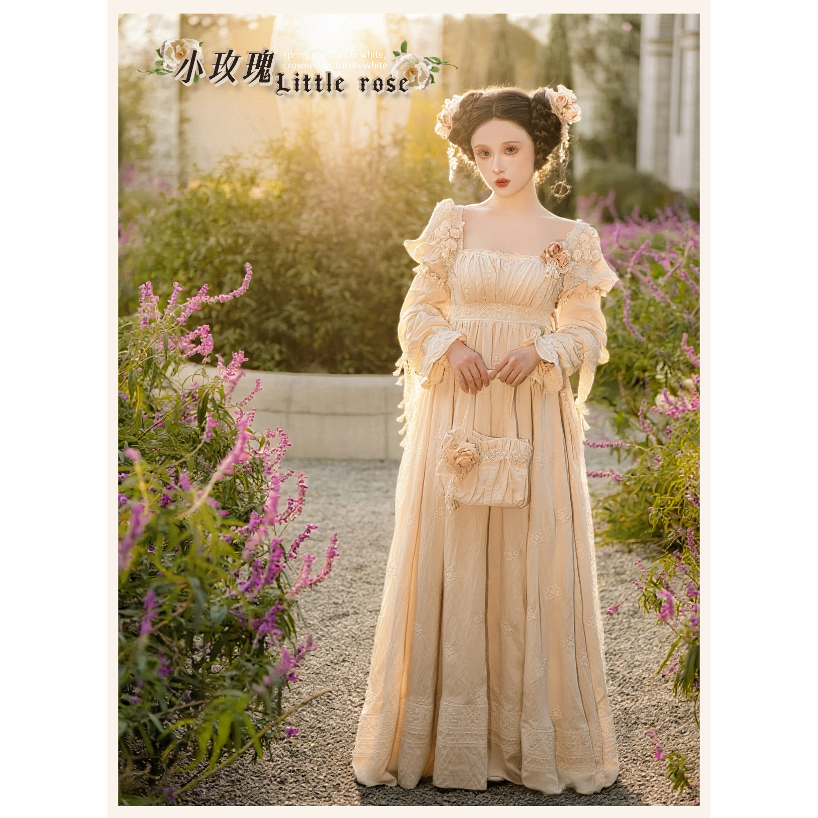 定金【小玫瑰】QUEENSWORDS帝政连衣裙纯棉密绣古董感刺绣,淘宝优惠券,粉丝福利购,淘宝优惠卷