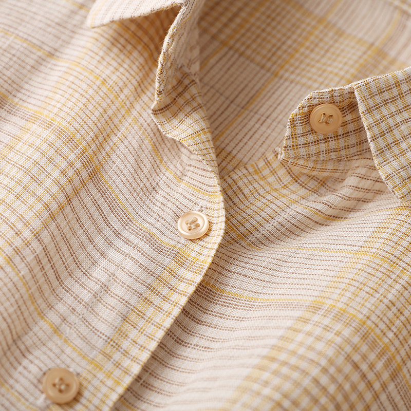 春夏亚麻新款百搭七分袖翻领衬衫 莱琪雅衬衫