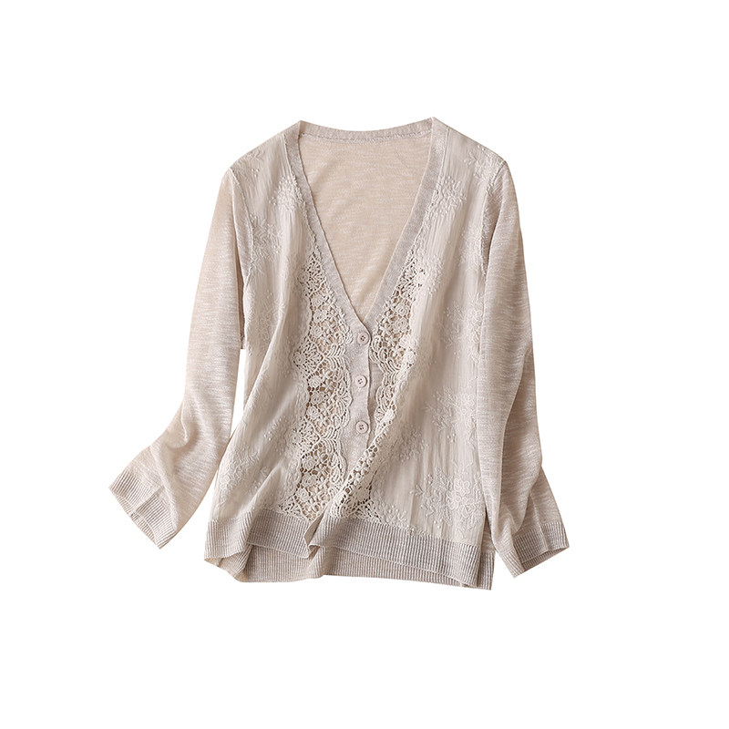 2020新款蕾丝针织亚麻女春防晒衣 莱琪雅毛针织衫