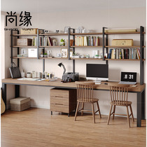 Double solid wood desk bookshelf integrated home strip table worktop bedroom loft desktop computer desk study table