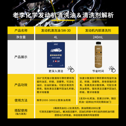 老李化学机油添加剂发动机内部清洗剂免拆机油泥清洁剂积碳清洗剂 - 图2
