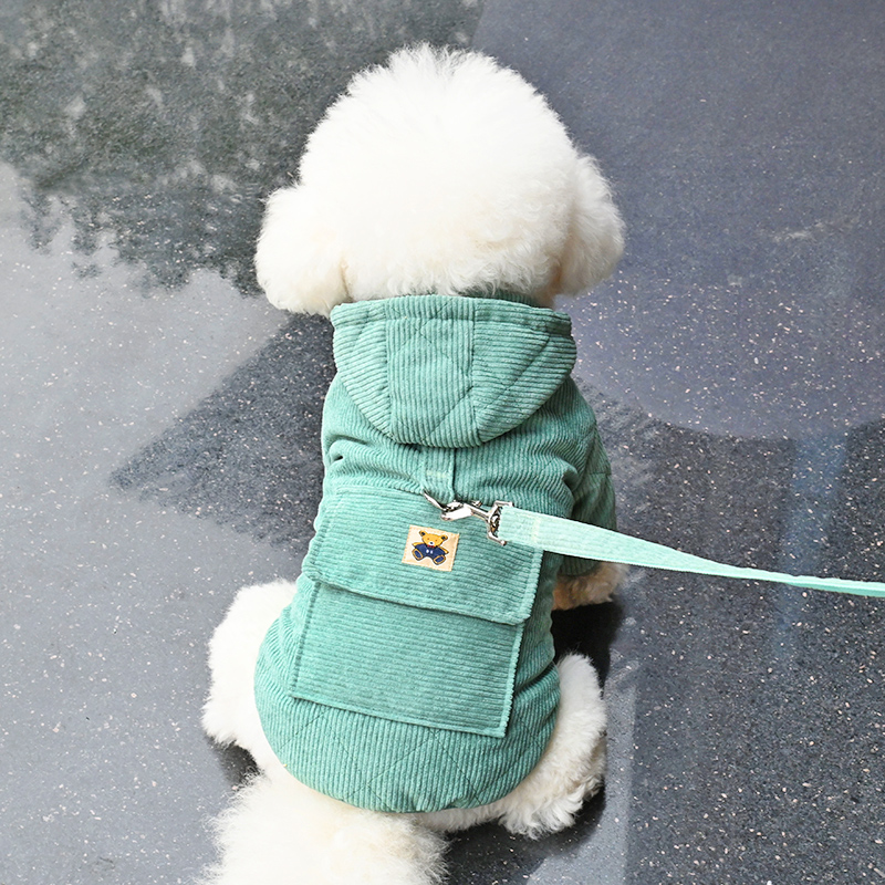 可牵引狗狗衣服冬装泰迪比熊贵宾小型犬冬季加厚保暖背包宠物棉衣 - 图2