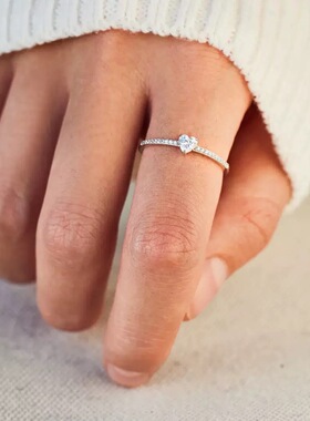 S925纯银爱心满钻叠戴女士戒指