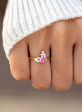 S925纯银蝴蝶镶锆石满钻戒指女