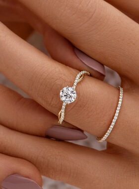 S925纯银波浪排钻主钻戒指女款