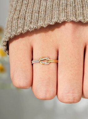 S925纯银扭结双色戒指女食指环