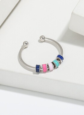 S925纯银滴油胶旋转开口戒指女