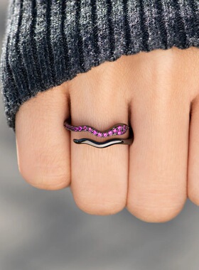 S925纯银黑金锆石蛇活口女戒