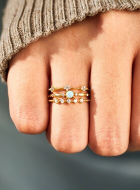 S925纯银排钻欧泊花朵女士戒指