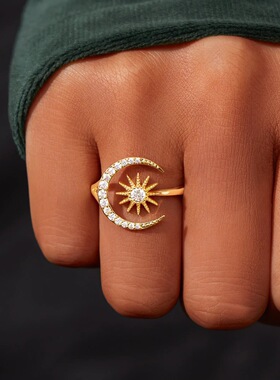 S925纯银镶钻月亮星网红女戒