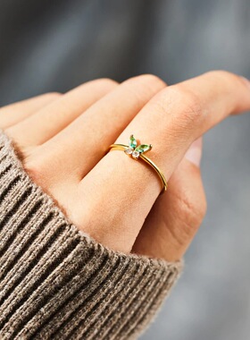 S925纯银蝴蝶彩宝镶钻女士戒指