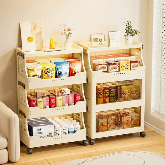 Snack storage shelf storage cabinet home living room multi-layer toy plastic storage rack box floor-standing folding storage cabinet