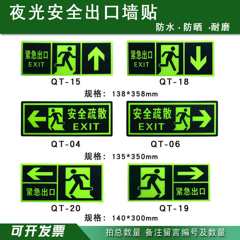 夜光安全出口左右消防安全疏散紧急应急逃生指示牌荧光墙贴标识牌消防验厂安全通道逃生提示牌自带胶紧急出口,淘宝优惠券,粉丝福利购,淘宝优惠卷
