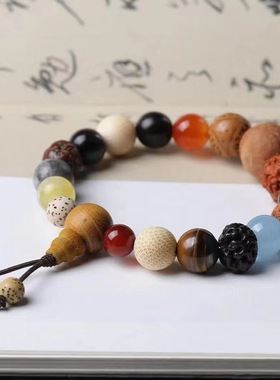 【十八籽】18籽多宝手串天然菩提子手链祈檀木玛瑙虎眼石