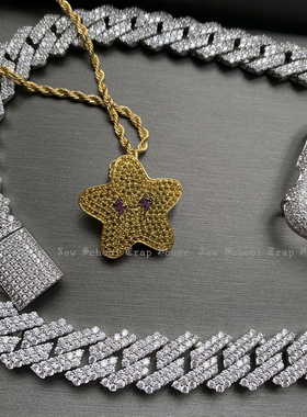 金色嘻哈风吊坠项链