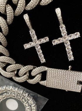 粗古巴链金银玫瑰三色间金项链