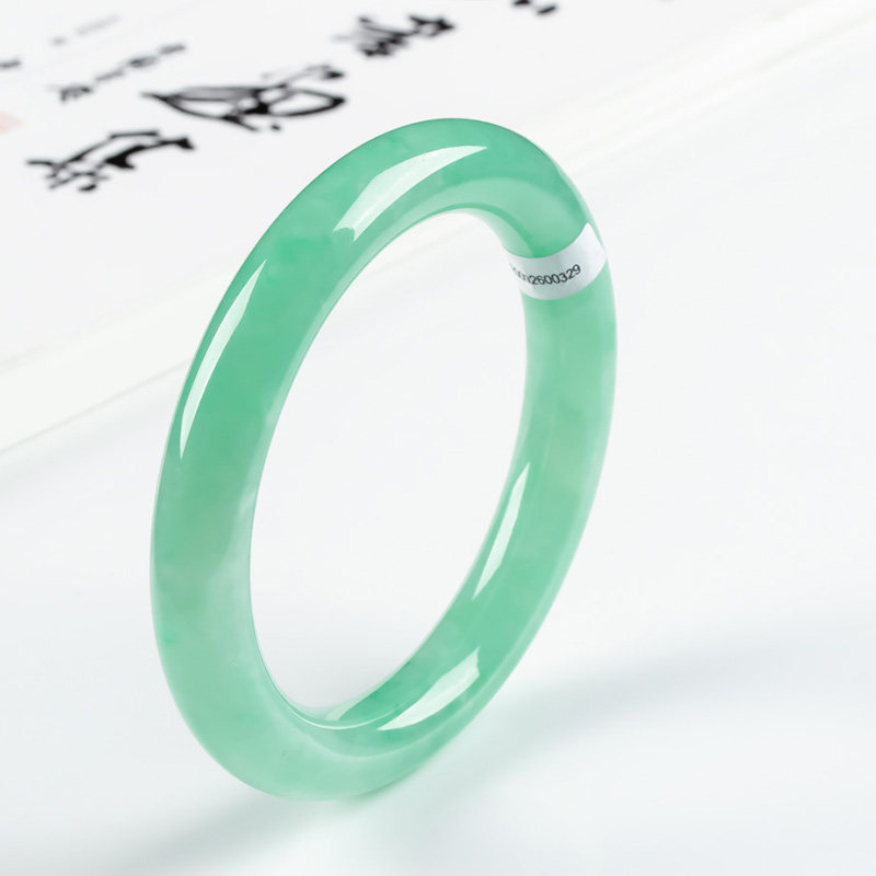 圆条冰糯种满绿色圆形玉镯60mm镯子 翠贵人手饰