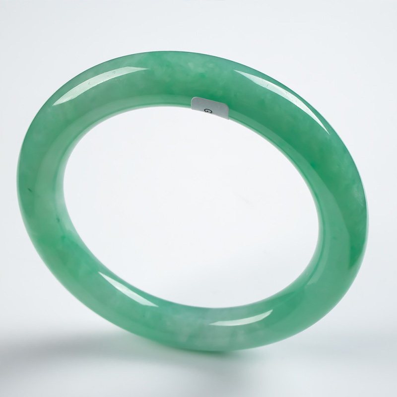 圆条冰糯种满绿色圆形玉镯60mm镯子 翠贵人手饰