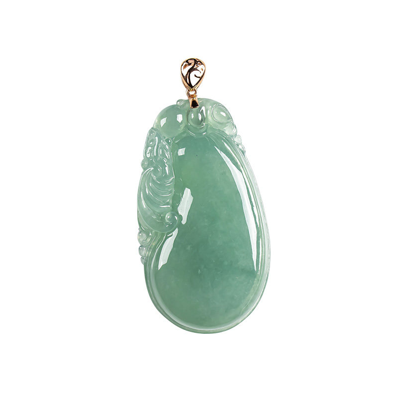 缅甸天然翡翠a货老坑冰绿福瓜吊坠 翠贵人颈饰