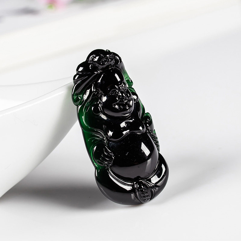 天然a货翡翠佛公站佛正绿色女坠子 翠贵人颈饰