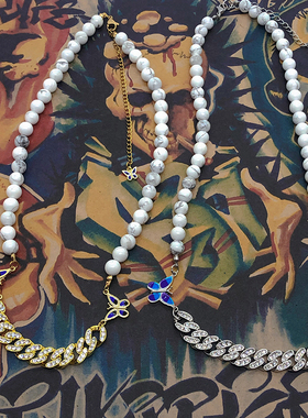 杨超越同款钛钢锁骨链国潮白松石