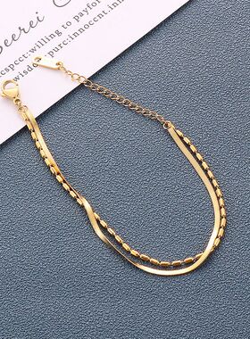 双层手链 女生高级感轻奢简约蛇骨链2022新款网红个性钛钢K金色潮