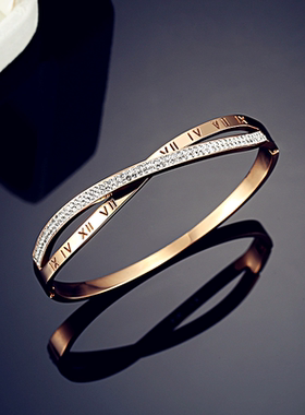 小众18k金钛钢韩国交叉镶钻手环