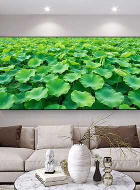 绿色荷叶自粘画挂图无水荷叶贴墙画风水挂图荷叶挂画背胶装饰画